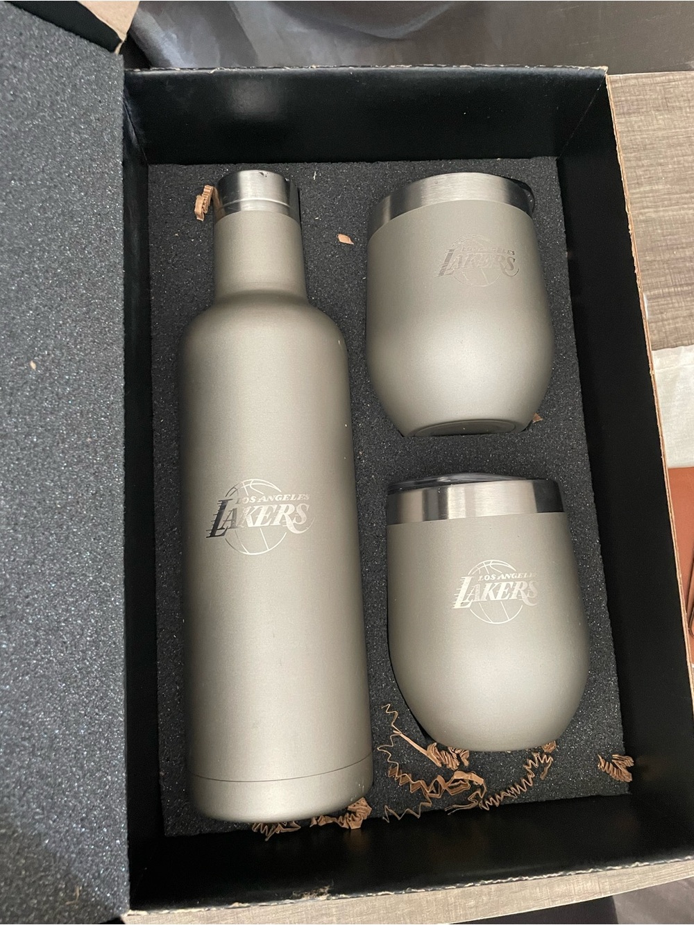 Los Angeles Lakers Stainless Steel Wine Gift Set & 4 Leather Coasters Bundle